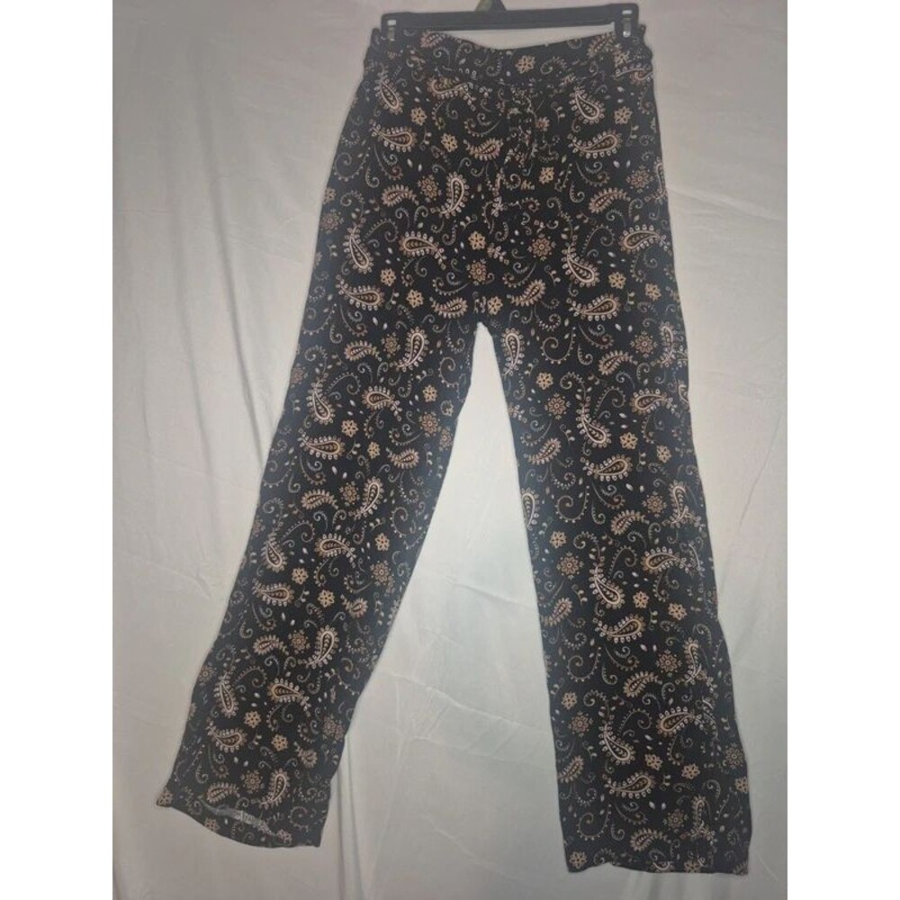 Shosho Black & Cream Paisley Boho Wide-Leg Palazzo Pants Size Medium